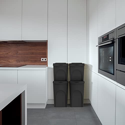 IMJ-Global Lot de 4 bacs à paniers empilables en plastique 25 litres, Poubelles de recyclage à domicile Anthracite ECO pour intérieur maison de cuisine – vue 6