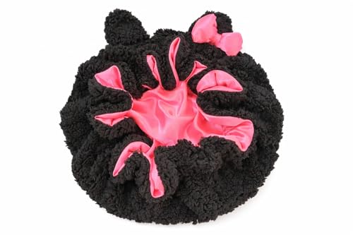 Cute Cat Eared Satin Lined Hair Bonnet for Sleeping- Plush Teddy Fleece Exterior with Smooth Pink Satin Interior Stretchy Night Cap for Natural Hair Curly Braids Locs and Long Hair