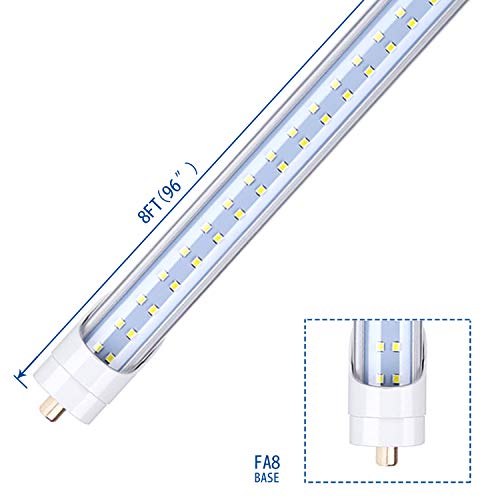 LED Tube Light Bulb 8FT Double Row LEDs,T8 65W,Single Pin FA8 Base Led Shop Lights 150W Fluorescent Lamp Replacement Dual-Ended Power, Cool White 6000K, 7800LM, Clear Cover, AC 85-277V 4 Pack - Thumbnail 2
