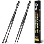 Hotec Stainless Steel Tongs Long 30.5 cm Kitchen Cooking Can be Used as Professional Tongs Tweezers for Cooking, Black-Set of 2