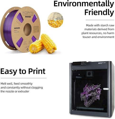 Image of 3D Printer Silk PLA Filament 1.75mm, Shiny Dual Color Gold Purple, Dimensional Accuracy + /- 0.02 mm, 1KG (2.1lbs) /Spool Easy to Print for Most FDM 3D Printers