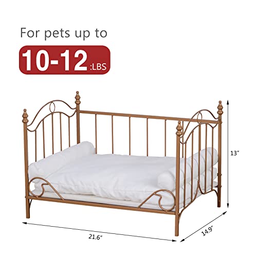 Pet Bed, Dog Bed With Metal Frame And Detached White Velvet Cushion With 2 Pillow For Small Dog #TOP1