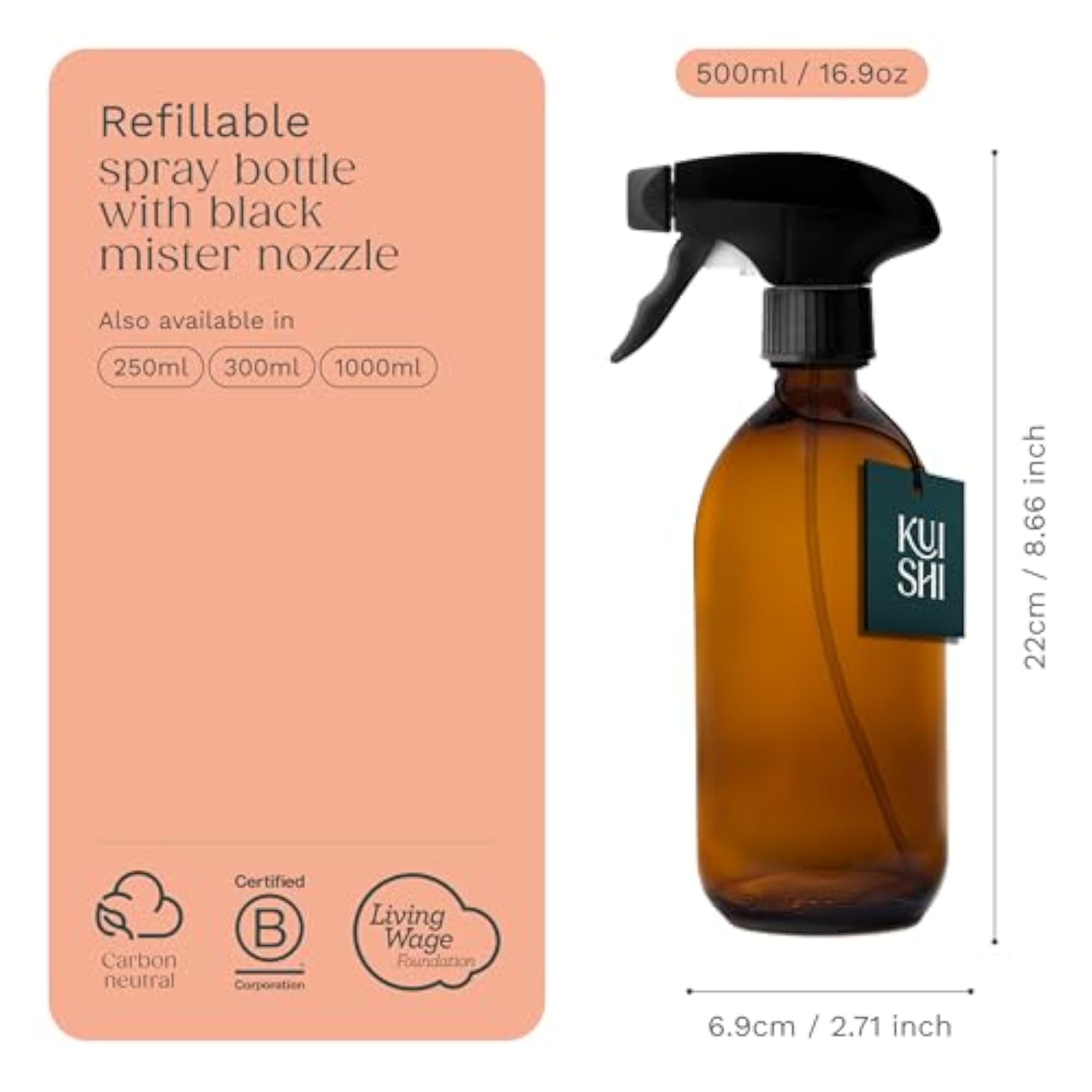 Amber Brown Trigger Spray Bottle with Black Mister Nozzle