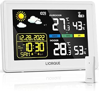 LIORQUE Weather Stations with Outdoor Sensor Wireless Weather Stations for Home Garden, MSF Digital Clock, Barometer, Temperature, Humidity Monitor, Date, Weather Forecast