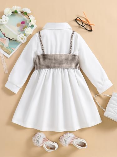 Toddler Girl's Shirt Dress Long Sleeve Button Down Short Dresses with Houndstooth Cami Tops Set4