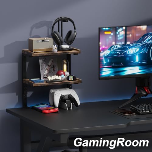 image for OUTIOE 2-Tier Desk Shelf, Expandable Under Desk Storage, Clamp on Desk