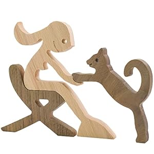 Enkrio Wooden Cat Figurines Hand Ca...