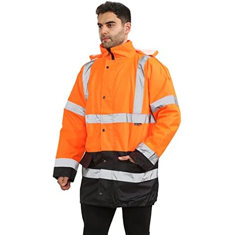 kraftd Hi Vis Viz Jackets High Visibility Parka Workwear Security Safety Fluorescent Hooded Padded Waterproof Work Wear Jacket Coat Cover