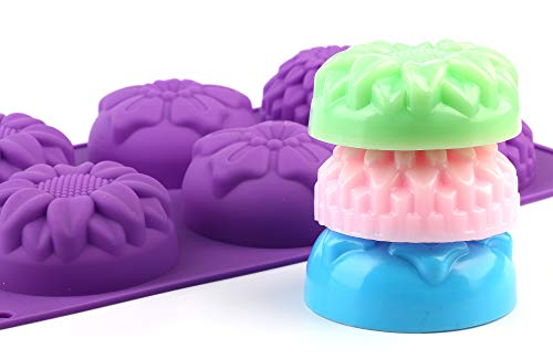 Ailehopy Silicone Flower Shape Soap Molds 3 Packs 6-Cavity Trays For Homemade Cake Chocolate Cupcake Mold Fondant Shape Decorating Ice Cube - Purple Blue Pink #TOP6