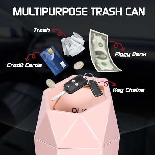 Image of Car Trash Can with Lid, Mini Car Trash Cup with 30 Additional Trash Bags, Car Accessories for Interior, Leakproof Vehicle Garbage Bin for Car, Home, Office - 2 Packs, Pink