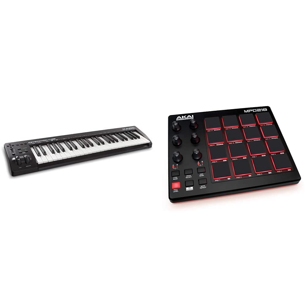 M-Audio Keystation 49 MK3 + AKAI Professional MPD218 – Tastiera MIDI USB a 49 tasti + Controller MIDI USB con 16x3 Pad MPC e Software