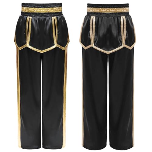 TiaoBug Kids Boys Halloween Trousers Metallic Trim Irregular Drapes Boxing Fighting Kickboxing Training Pants3