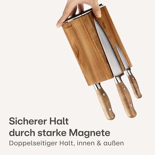 Praknu Messerblock Magnetisch 360° drehbar ohne Messer – FSC® Akazienholz mit Platz für Küchenutensilien – Beidseitiger starker Magnet – Rutschfest