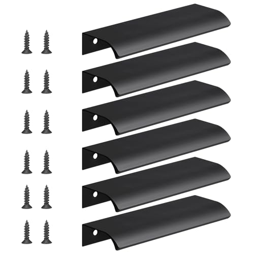 flintronic 6 Pack Kitchen Cupboard Handles, 120mm Black Drawer Handles, Cabinet Pulls Handles, Finger Edge Pull, Modern Wardrobe Door Handles for Drawers (Hole Centre 96mm)