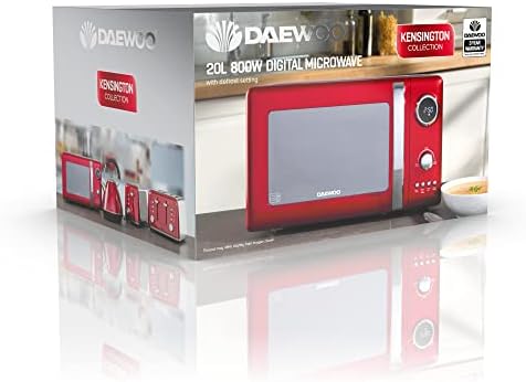 Daewoo SDA1656 Kensington 800W, Digital Microwave | 5 Power Settings | Defrost & Cancel Control | 245mm Turntable Glass Tray | Digital Timer | Beep Indicator |[Energy Class A],Red & Chrome,20L