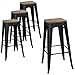 Devoko Metal Bar Stool 30'' Indoor Outdoor Stackable Barstools Modern Industrial Square Wood Top Bar Stools Set of 4 (Black)