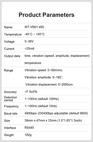 Witmotion Wtvb01-485 Ipx8 Waterproof Vibration Sensor Transducer, Modbus Rtu 3-Axis (Xyz) Vibration Displacement(2000Um)+Speed(50Mm/S)+Amplitude(180°), For Structural Health Monitoring #TOP4