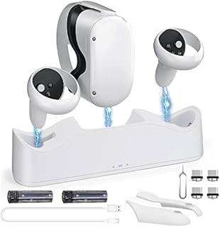 Aceshop Charging Dock for Oculus/Meta Quest 2 VR Quick Charging Station Stand Set for Headset and Touch Controllers Quest 2 Charging Dock with LED Indicator Light, 2 Rechargeable Batteries