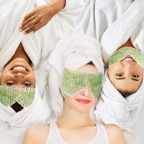 LazyGa Jade Eye Mask, Facial Cooling Mask with 100% Real Jade for Hot & Cold Therapy to Reduce Wrinkles, Puffiness, Migraines, and Anti-Aging 2Pcs