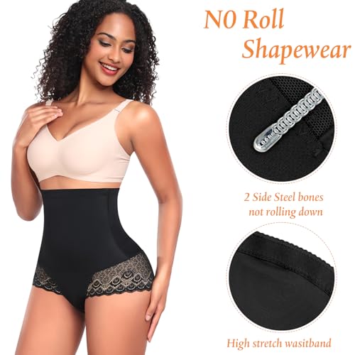 Image of Werena Tummy Control Shapewear Panties for Women High Waisted Shaping Underwear Lace Body Shaper Girdle