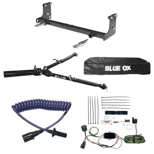 TrendsAuto Blue Ox Alpha 2 Tow Bar & Baseplate Combo with Electrical Cable Extension & EZ Light Wiring Harness fits 2007 2018 Jeep Wrangler Jk | Includes Decal