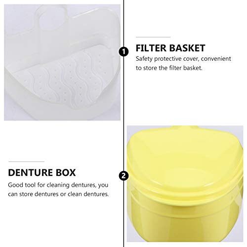 Caixa de armazenamento de dentes falsos da Healifty com escova de limpeza (amarelo + escova de dente