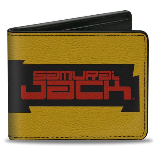 Samurai Jack Wallet, Bifold, Samurai Jack Title Logo and Eyes Block Yellow Black Red, Vegan Leather