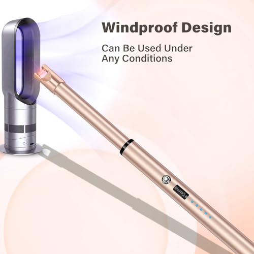 Image of Electric Candle Lighter Windproof USB Rechargeable Flameless Long Neck Lighter for Candles Gas Stove Fireplace BBQ Kitchen Grills (Gold) (Rose Gold)