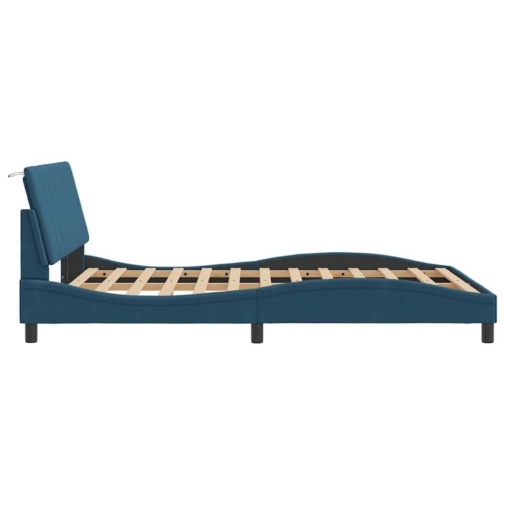 vidaXL Giroletto con LED Senza Materasso Hanko Blu 140x190 cm in Velluto, giroletto con LED, Telaio Letto, Rete Letto, Struttura Letto, Base Letto, Letto