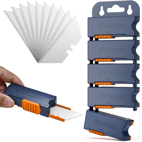 100 Stück Trapezklingen Ersatzklingen mit 5 mobilen Spendern SK5 Profi Cutterklingen für Teppichmesser Extra Scharf für Karton Teppich Trockenbau & Vinyl