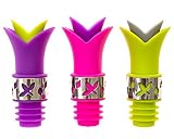 Sofie's Cottage Silicone Wine Stopper Pourer with Stainless Steel accent - Set of 3, Stopper Pourer