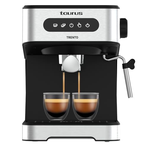 Taurus - Cafetera Espresso Trento 20Bar | 1o2 Tazas | Apagado Automático | Control Táctil | Vaporizador para Leche | Diseño elegante Inox