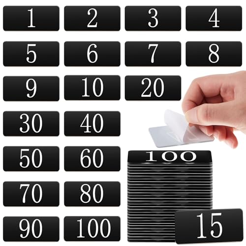 Blulu 100 Pcs Acrylic Locker Numbered Plates Tag Stickers 2.4 x 1 Inch Number 1-100 Rectangle Table Door Sign House Room Number Self-Adhesive Tape for Door House Office