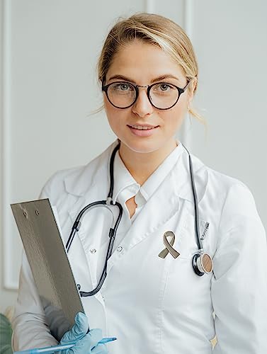 Image of 25 /50 /100 /200 pieces metal grey Ribbon brooch pin for Parkinson's disease, brain cancer, asthma, allergies, diabetes enamel Grey Ribbon lapel Pins Awareness for fundraising charity events bulk
