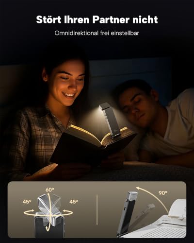 86lux Leselampe Buch Klemme，Wiederaufladbare Buchlampe zum Lesen im Bett，Ultraleichte LED Klemmlampe mit 3 Bernsteinfarben und Stufenlosem… – Ansicht 4