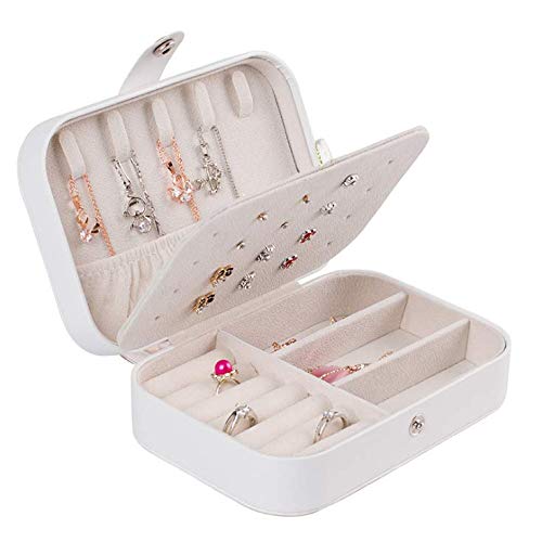 VSTON Boîte à bijoux organisateur de rangement de bijoux en similicuir pour bague, boucles d'oreilles, collier, bracelets (blanc)