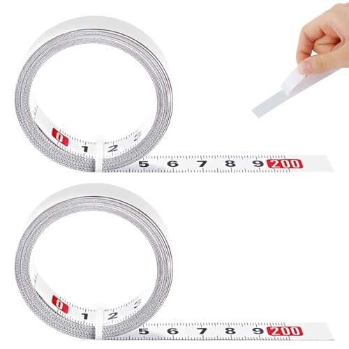 MKEAWWU Cinta Métrica, 2 Piezas Autoadhesiva, Regla De Escala Métrica, Acero, Dirección Izquierda A Derecha, Tamaño 2 M, Color Blanco, Para Carpintería