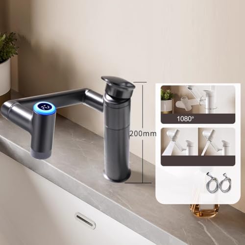 Robinet de lavabo pivotant 360 mitigeur température double pulvérisation