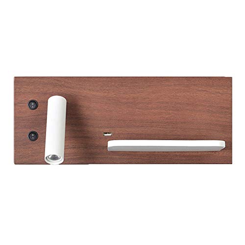 YOMIIN Applique da Parete, Moderna Lampada da Comodino a Parete con Mensola Caricatore Wireless Usb Lettura Luci Notturne per Soggiorno, Camera da Letto, Apparecchio Di Illuminazione/Brown