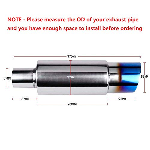 Image of Exhaust Muffler,Universal Stainless Steel Exhaust Burnt Tip,14.8 inches Length,2 inches Inlet 3 inches Outlet,Blue