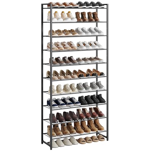 Image of Nunsino Shoe Rack for Closet, Metal Shoe Organizer, 10 Tier Garage Shoe Rack Max Holds 50 Pairs,Shoe Storage Shelf,Entryway, Black