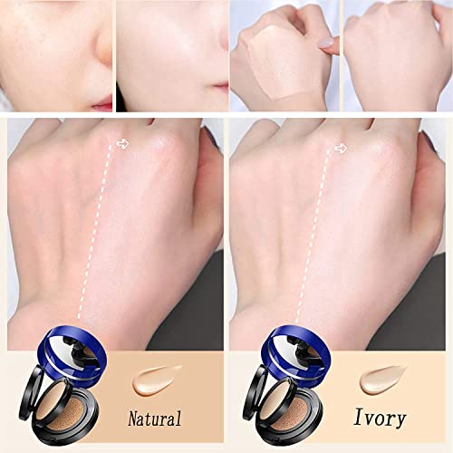 2 In 1 Cushion Pressed Powder Concealer Liquid Foundation, Images Gold Concealing Beauty Air Cushion Cream, Gold Luxury Micro-Transparent Makeup, Onebikiniha Magical Air Cushion (Ivory+Natural) #TOP2