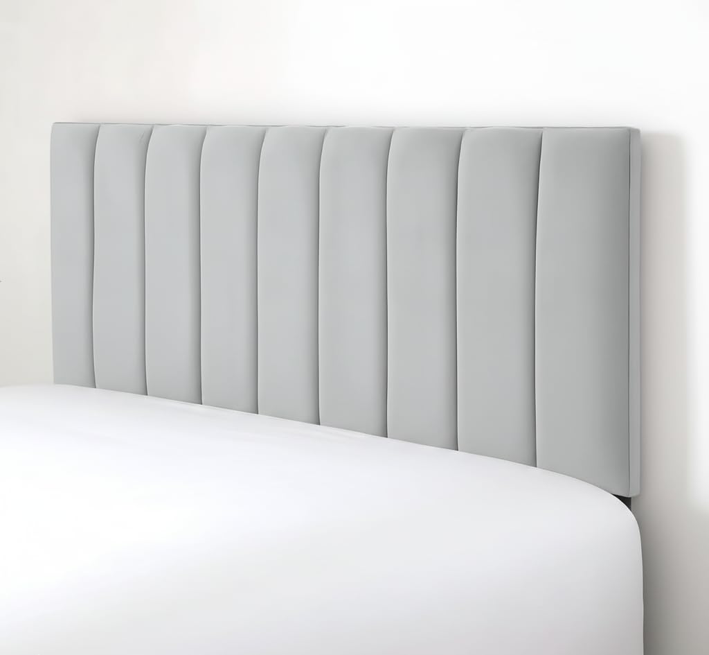 Cloudmere Luxury Portland Headboard Elegant design Plush Velvet 20" Divan Bed | Upholstered Padded Headboard for Divan Beds, Bedroom and Hotel Furniture (5Ft King - Light Silver)
