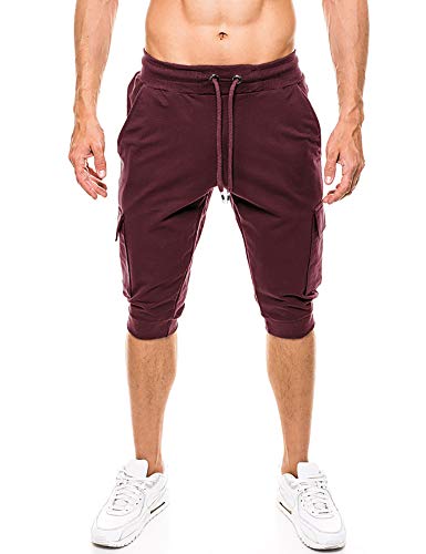 Bermuda masculina de corrida com 4 bolsos da BIYLACLESEN, Wine Red, 32
