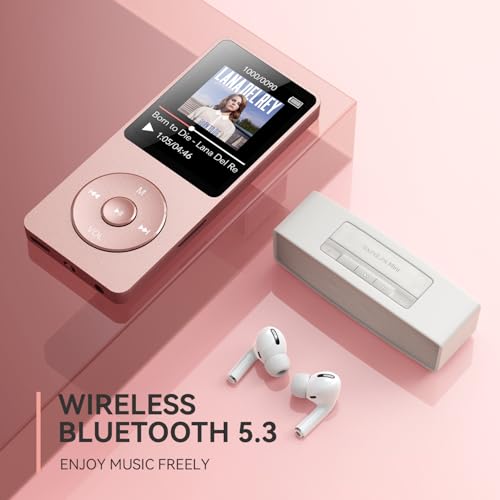Image of AGPTEK A02 MP3 Player with Bluetooth 5.3, 1.8 inch Screen Portable Music Player with Speaker, FM Radio, Voice Recorder, Supports Expanded Up to 128GB(Rose Gold, 32GB)