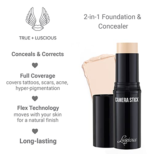 Camera Stick Foundation By True + Luscious - Full Coverage Cream Foundation - Non-Comedogenic & Hydrating Formula - Vegan, Paraben Free, & Cruelty Free - 0.49 Oz (Shade 0: Ivory) #TOP3