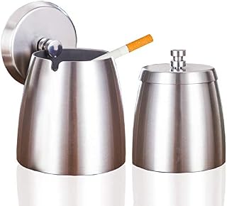 WATER FOREST Outdoor Ashtray with Lid, Stainless Steel Smokeless Ashtray for Cigarettes, Large