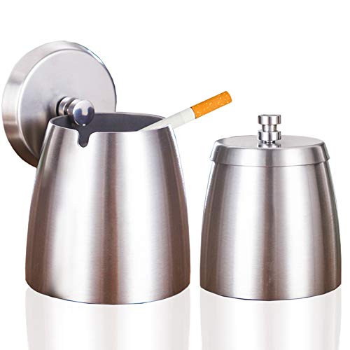 WATER FOREST Outdoor Ashtray with Lid, Stainless Steel Smokeless Ashtray for Cigarettes, Large