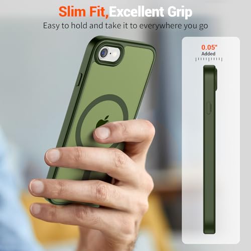 Image of SUPFINE Magnetic for iPhone SE Case 2022 (3rd) /2020 (2nd), iPhone 8 Case (Compatible with MagSafe) (Military Grade Drop Protection) Slim Translucent Matte Phone Case, Cangling Green