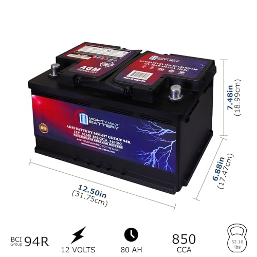 Mighty Max Battery MM-H7 Start and Stop Car BCI Group Size 94R 12V 80AH, 140RC, 850 CCA Rechargeable AGM Car Battery by Mighty Max Battery - Image 2